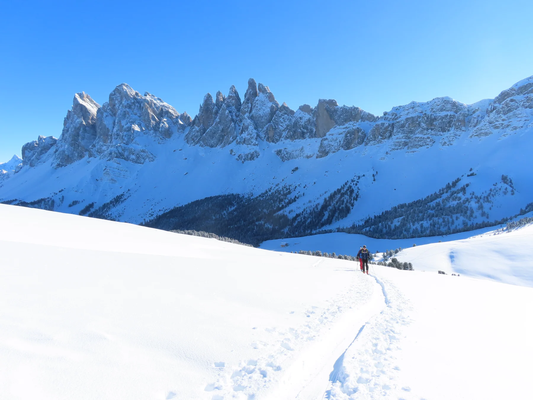 Traccia sulla neve verso le montagne